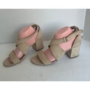 Corso Como Nattie Beige Nubuck Leather Criss Cross Straps Block Heel Sandals 10M